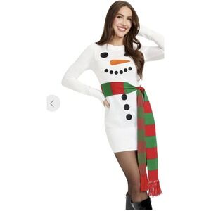 Tipsy Elves Snowman Scarf Sweater Dress 1X White